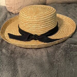 Denim Bow Straw Hat